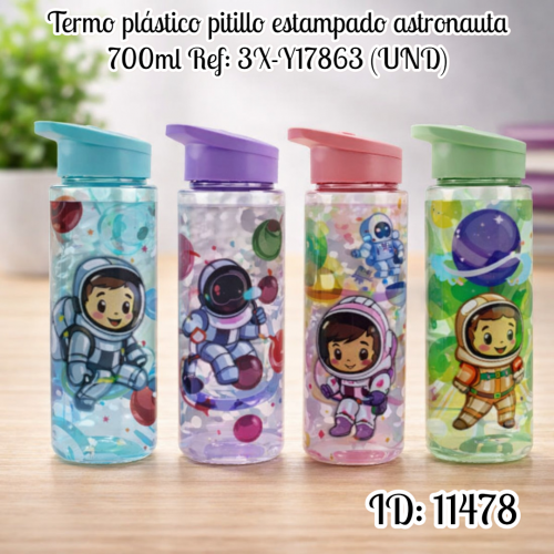 Termo plástico pitillo estampado astronauta 700ml Ref: 3X-Y17863 (UND)