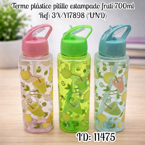 Termo plástico pitillo estampado fruti  700ml Ref: 3X-Y17898  (UND)