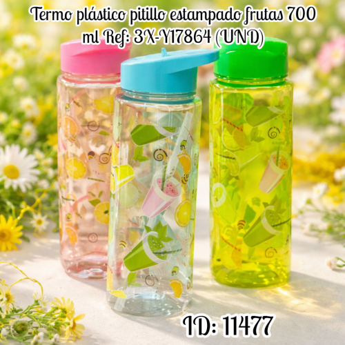 Termo plástico pitillo estampado frutas 700 ml Ref: 3X-Y17864 (UND)