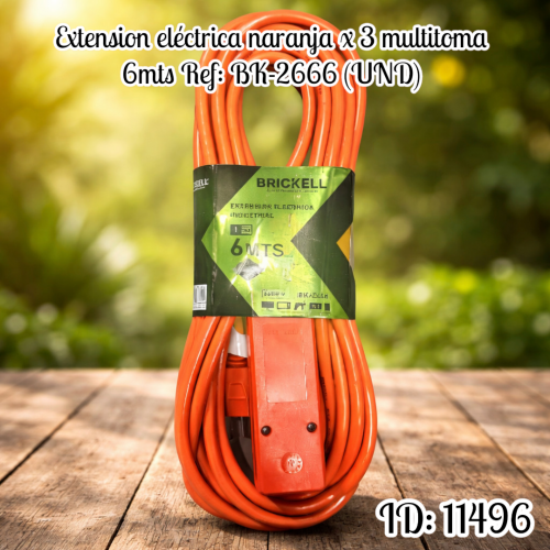 Extension eléctrica naranja x 3 multitoma  6mts Ref: BK-2666 (UND)