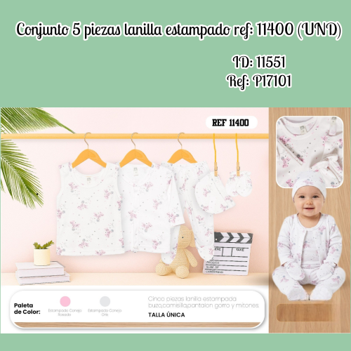 Conjunto 5 piezas lanilla estampado ref: 11400 (UND)