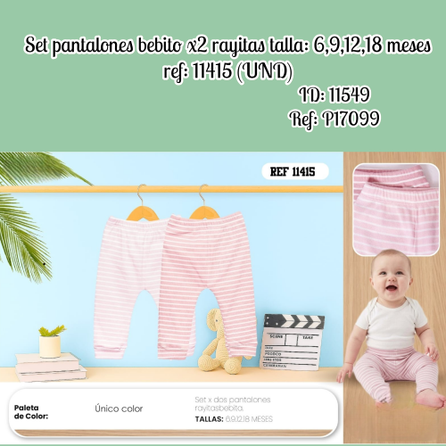 Set pantalones bebito x2 rayitas talla: 6,9,12,18 meses ref: 11415 (UND)