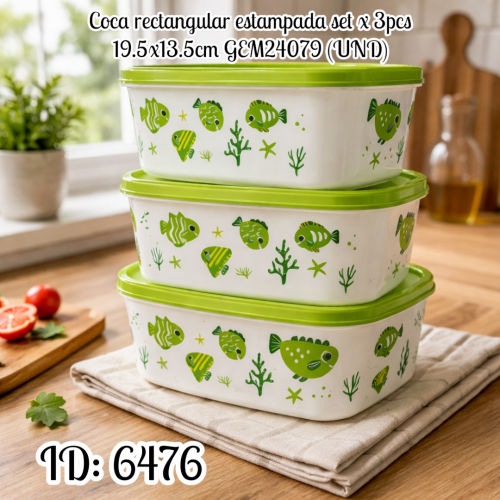 Coca ectangular estampada set x 3pcs 19.5x13.5cm GEM24079 (UND)