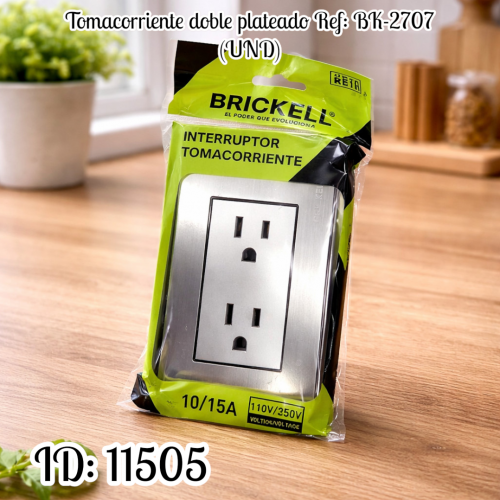 Tomacorriente doble plateado Ref: BK-2707 (UND)