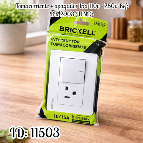 Tomacorriente + apagador 15a 110v - 250v Ref: BK-2903 (UND)