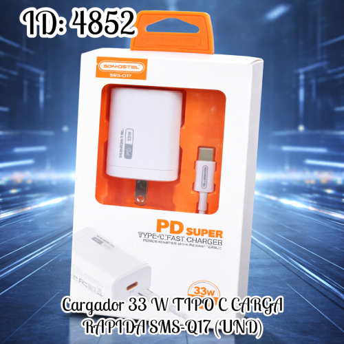 Cargador 33 W TIPO C CARGA RAPIDA SMS-Q17 (UND)