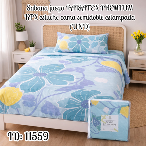 Sabana juego PAISATEX  PREMIUM KFX estuche cama semidoble estampada (UND)