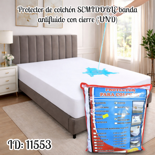 Protector de colchón SEMIDOBLE banda antifluido con cierre (UND)