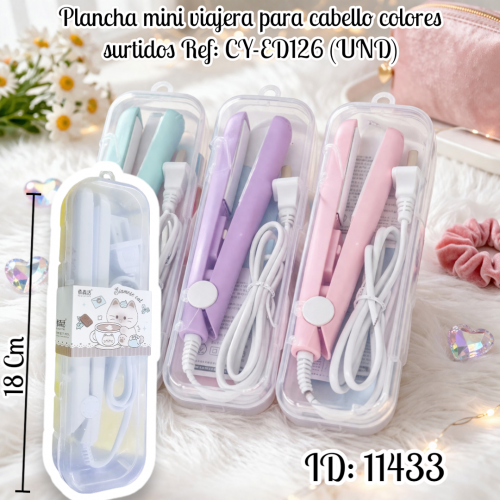 Plancha mini viajera para cabello colores surtidos Ref: CY-ED126 (UND)