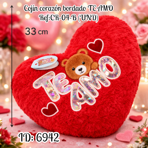 Cojín corazón bordado TE AMO Ref:CR-04-B (UND)