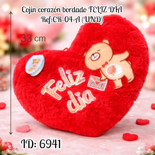 Cojín corazón bordado FELIZ DÍA Ref:CR-04-A (UND)