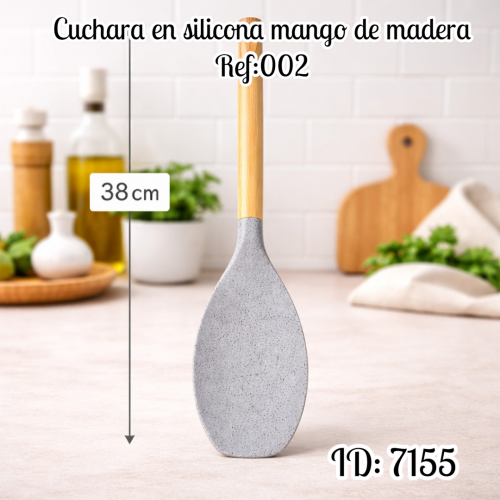 Cuchara en silicona mango de madera Ref:002
