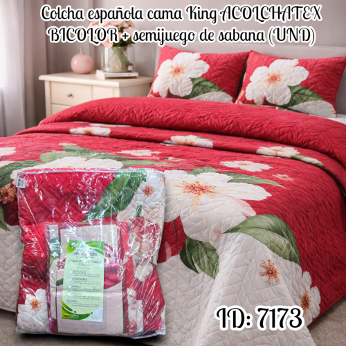 Colcha española cama King ACOLCHATEX BICOLOR + semijuego de sabana