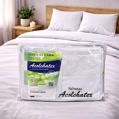 Juego de sábana acolchatex cama semidoble (SOLO BLANCA) (UND)