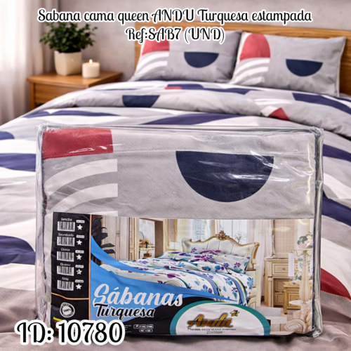 Sabana cama queen ANDU Turquesa estampada Ref:SAB7 (UND)