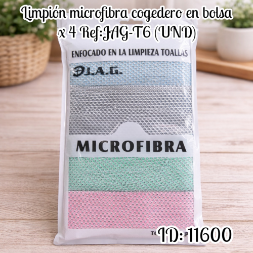 Limpión microfibra cogedero en bolsa x 4  Ref:JAG-T6 (UND)