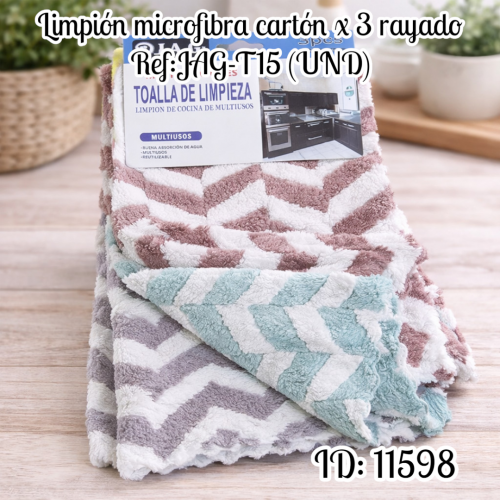 Limpión microfibra  cartón x 3 rayado Ref:JAG-T15 (UND)