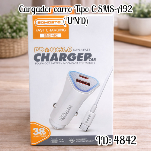 Cargador carro Tipo C SMS-A92 (UND)