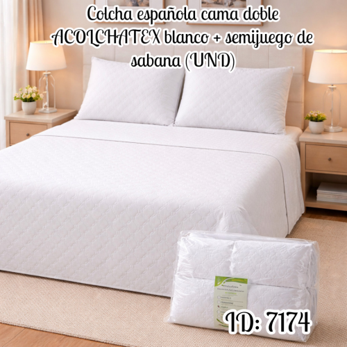 Colcha española cama doble ACOLCHATEX color BEIGE + semijuego de sabana
