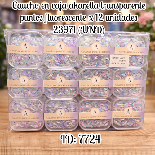 Caucho en caja akarella transparente puntos fluorescente x 12 unidades 23971 (UND)