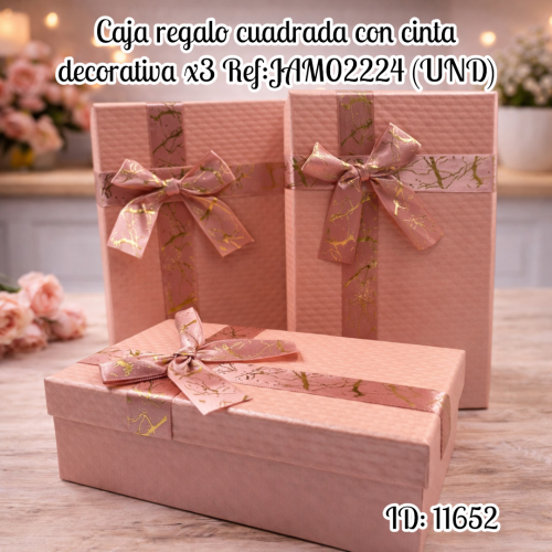 Caja regalo cuadrada con cinta decorativa x3 Ref:JAM02224 (UND)