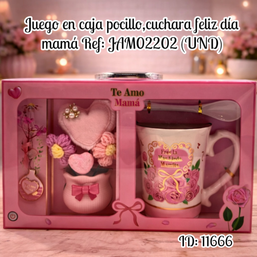 Juego en caja pocillo,cuchara feliz día mamá Ref:JAM02202 (UND)