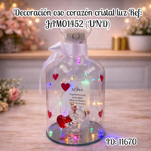 Decoración oso corazón cristal luz  Ref: JAM01452 (UND)