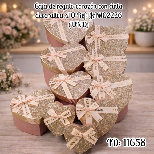 Caja de regalo corazón con cinta decorativa x10 Ref: JAM02226 (UND)