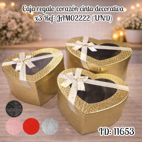 Caja regalo corazón cinta decorativa x3 Ref: JAM02222 (UND)