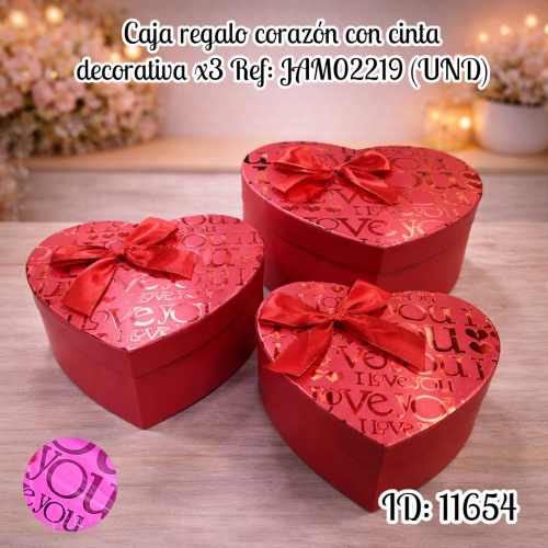 Caja  regalo corazón con cinta decorativa x3 Ref: JAM02219 (UND)