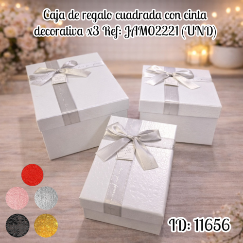 Caja de regalo cuadrada con cinta decorativa  x3 Ref: JAM02221 (UND)
