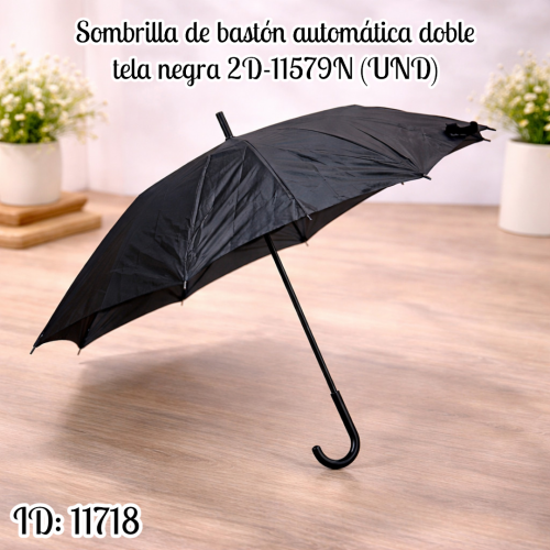 Sombrilla de bastón automática doble tela negra 2D-11579N (UND)