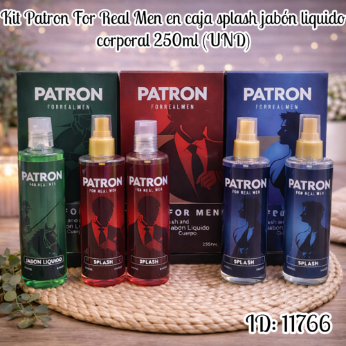 Kit Patron For Real Men en caja splash jabón liquido corporal 250ml (UND)