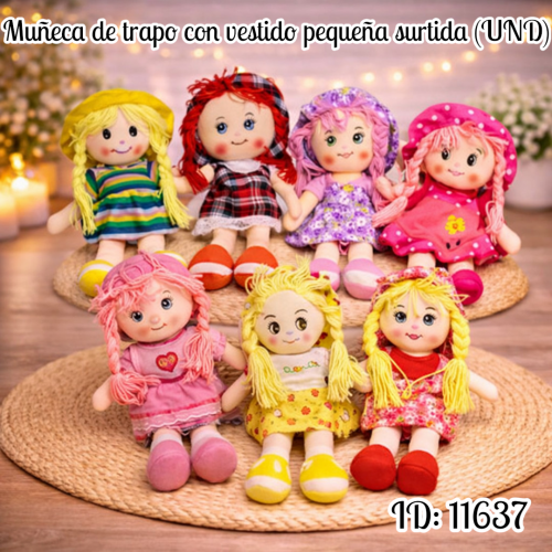 Muñeca de trapo surtida vestido  35 cm (UND)