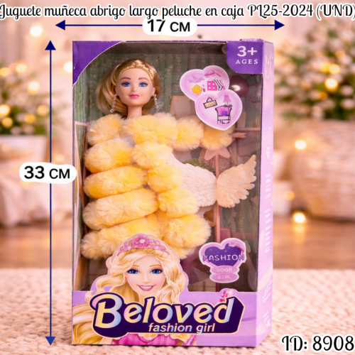 Juguete muñeca abrigo largo peluche en caja PL25-2024 (UND)