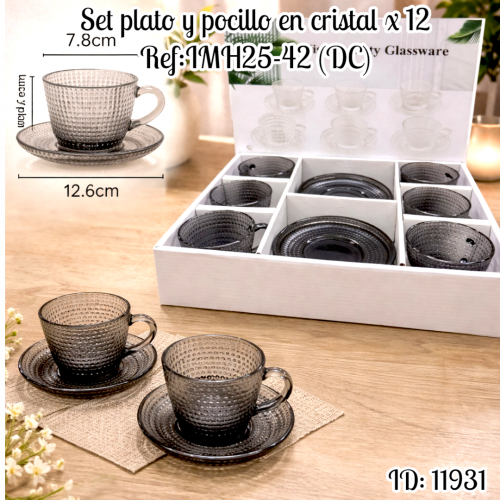 Set plato y pocillo en cristal x 12 Ref:IMH25-42 (DC)