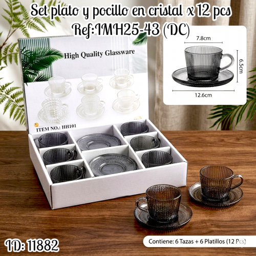 Set plato y pocillo en cristal  x 12 pcs Ref:IMH25-43 (DC)