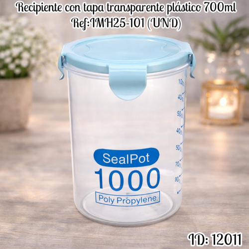 Recipiente con tapa transparente plástico 700ml Ref:IMH25-101 (UND)