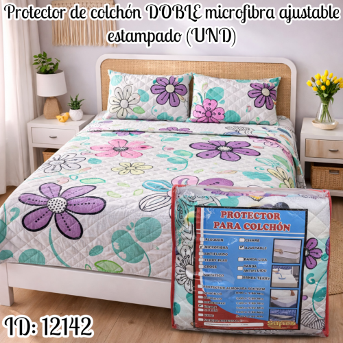 Protector de colchón DOBLE microfibra ajustable estampado (UND)