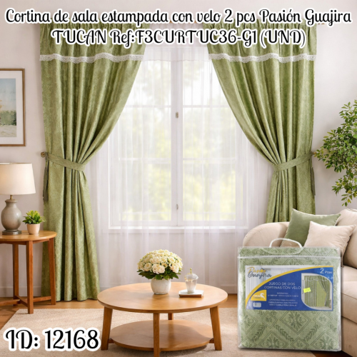 Cortina de sala estampada con velo 2 pcs Pasión Guajira TUCAN Ref:F3CURTUC36-G1 (UND)