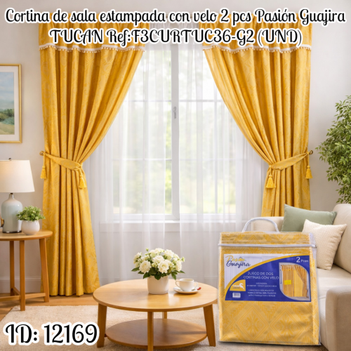 Cortina de sala estampada con velo 2 pcs Pasión Guajira TUCAN Ref:F3CURTUC36-G2 (UND)