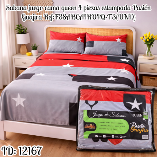 Sabana juego cama queen 4 piezas estampada Pasión Guajira Ref:F3SABCAIRO4Q-T3(UND)