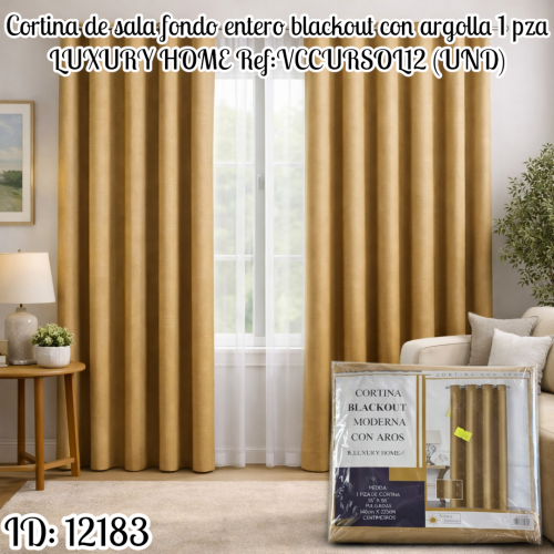 Cortina de sala fondo entero blackout con argolla 1 pza LUXURY HOME Ref:VCCURSOL12 (UND)