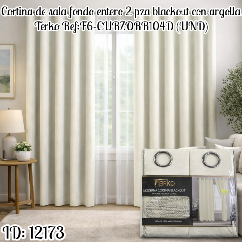 Cortina de sala fondo entero 2 pza blackout con argolla Terko Ref:F6-CURZORR104D (UND)