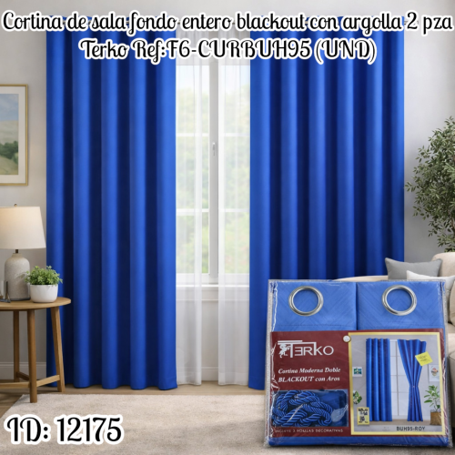 Cortina de sala fondo entero blackout con argolla 2 pza Terko Ref:F6-CURBUH95 (UND)