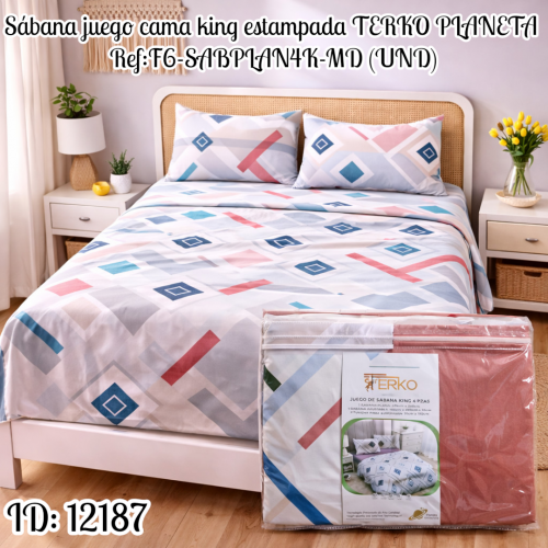 Sábana juego cama king estampada TERKO PLANETA Ref:F6-SABPLAN4K-MD (UND)