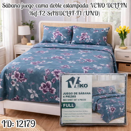Sábana juego cama doble estampada VEKO DELFIN Ref:F2-SABDEL4F-F1 (UND)