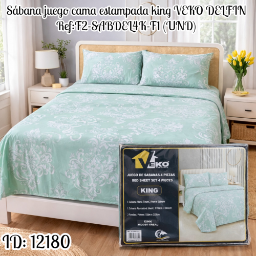 Sábana juego cama estampada king VEKO DELFIN Ref:F2-SABDEL4K-F1 (UND)