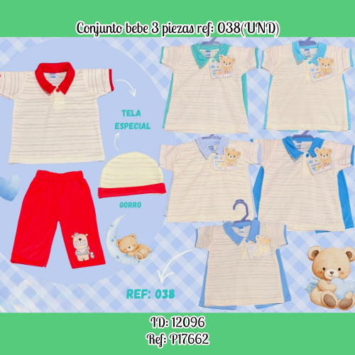 Conjunto bebe 3 piezas ref: 038(UND)