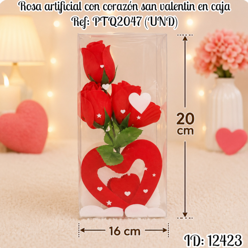 Rosa artificial con corazón san valentin en caja Ref: PTQ2047 (UND)